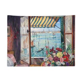 bwWindow Venice Wall Tapestry Vintage Oil Painting Bedroom Dormitory Decorative Tapestry; 29x39 inch