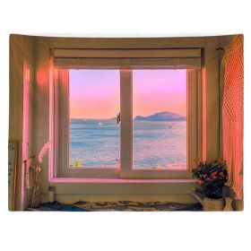 bhhSeascape Pink Late Sunset Wall Art Backdrop Tapestry Bedroom Dorm Bedside Wall Fake Window Tapestry Decor,59x51 inch
