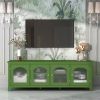 71-inch stylish TV cabinet,Entertainment CenterTV stand,TVConsoleTable, Media Console,solidwood frame,Changhong glass door,Metal handle,antique green