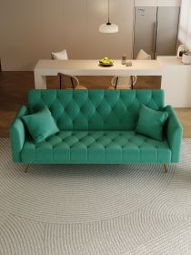 71 inch convertible love seat sofa, American retro green velvet, suitable for small living room, bedroom, office