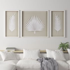 fFramed Rice Paper Palm Leaves 3-piece Shadowbox Wall Decor Set