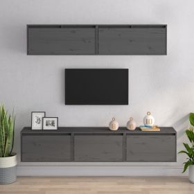 TV Cabinets 5 pcs Gray Solid Wood Pine