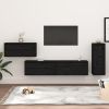 TV Cabinets 4 pcs Black Solid Wood Pine