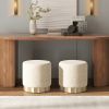 Hampton 18" Round Upholstered Ottoman with Scalloped Base, Speckled Egg Beige Chenille
