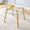 Modern Luxurious Round Tempered Glass Dining Table with Gold 7-Shaped Metal Legs,suitable for family meals, office conferences
