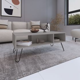 Coffee Table 15.7" H, with 4 Legs and 2 Shelves, White
