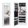 Non Full Mirror Wooden Wall Hanging 3-Layer Shelf, 2 Drawers, 17 Cosmetic Brush Holders, 95 White LED Lights With Interior Mirror