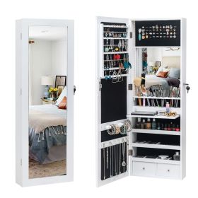 Non Full Mirror Wooden Wall Hanging 3-Layer Shelf, 2 Drawers, 17 Cosmetic Brush Holders, 95 White LED Lights With Interior Mirror