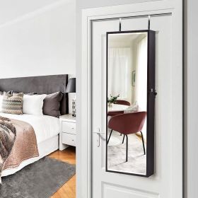 Full Mirror Wooden Wall Mounted 3-Layer Shelf 17 Cosmetic Brush Holders With Inner Mirror 8 Blue LED Light Mirror Cabinets - Dark Brown