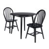 Moreno 3-Pc Drop Leaf Dining Table with Windsor Chairs; Black