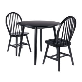 Moreno 3-Pc Drop Leaf Dining Table with Windsor Chairs; Black
