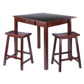 Perrone 3-Pc High Drop Leaf Table with Saddle Seat Counter Stools; Walnut