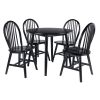 Moreno 5-Pc Drop Leaf Dining Table with Windsor Chairs; Black