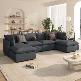 U_Style Modern Large U-Shape Sectional Sofa, 2 Large Chaise with Removable Ottomans, Convertible L-Shape Sectional Sofa with Stylish Piping Design