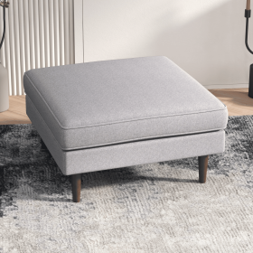 Amber Square Upholstered Ottoman (Light Gray Linen)