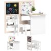 Qaba Kids Table and Chair Set, 3 in 1 Kids Art Table and Chair Set with Storage Shelves, Foldable Blackboard, Whiteboard & Roll Paper