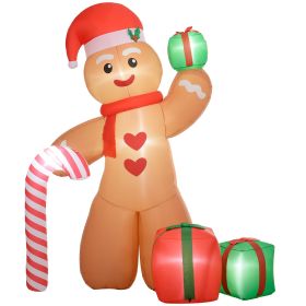 Outsunny 8FT Christmas Inflatable Gingerbread Man, Giant Christmas Inflatables, Huge Blow Up Christmas Decorations with Built-in LED Lights for Indoor
