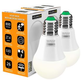 2 Pack Motion Sensor Light Bulb Radar Outdoor Indoor Daylight Motion Activated Dusk to Dawn Bulbs for Porch Garage Basement Stairwell 4500K E26 A19 LE