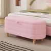 Elegant Upholstered Sherpa Fabric Storage Ottoman with Wood Legs, Storage Bench for Bedroom, Living Room, Pink