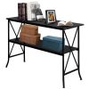Artisasset Black MDF Countertop Black Wrought Iron Base 2 Layers Console Table RT