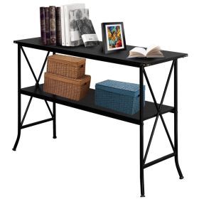 Artisasset Black MDF Countertop Black Wrought Iron Base 2 Layers Console Table RT