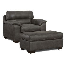 Tirana Contemporary 2-Piece Living Room Set, Fabric Pillow-top Arm Chair with Ottoman, Sequoia Ash