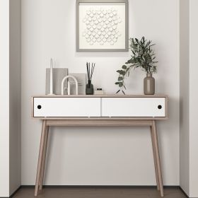 Entryway Table with 2 White Sliding Doors, Console Table with Storage Space and Wood Legs,Sofa Table Behind Couch for Hallway, Living Room