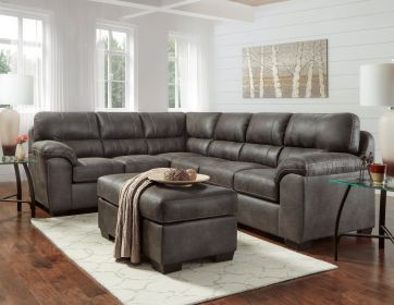 TiTirana Contemporary 2-Piece Living Room Set, Fabric Pillow-top Arm Sectional Sofa with Ottoman, Sequoia Ash