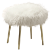 Contemporary Glam White Gold Fabric Faux Fur 1pc Ottoman Upholstery Living Room Ottoman Seat