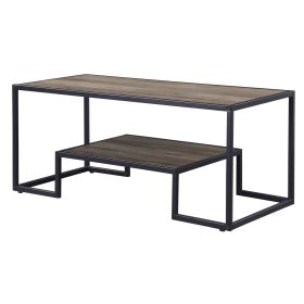 Rustic Oak and Black Coffee Table with Shelf