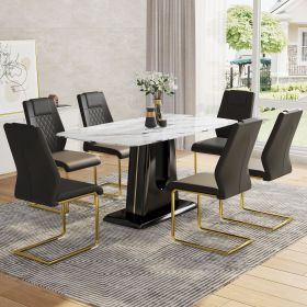 Table and chair set, modern and minimalist dining table, imitation marble patterned tabletop