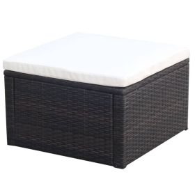 Footstool Ottoman Poly Rattan 20.9"x20.9"x11.8" Brown