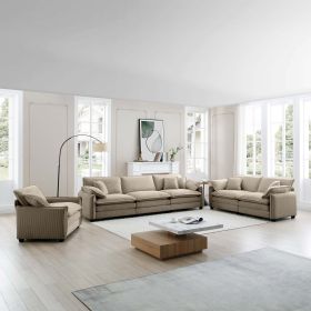 3 Piece Comfortable Oversized Sectional Sofa, One Single Sofa and One 2-Seater Sofa and One 3-Seater Sofa ,Tan Corduroy Deep Seat Sofa