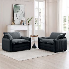 Grey Corduroy,Luxurious and Sophisticated Deep Seated Sofa Set with Two Single Deep Seat Sofa Suitable for Living Room and Office