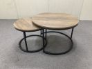 Nesting Coffee Table Set of 2, 27.6inch Round Coffee Table Industrial Wood Finish with Sturdy Metal Frame