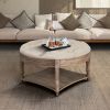 Large Round Ottoman Coffee Table 2 Tier Oversized Button Tufted Ottoman with Wooden Shelf Storage Farmhouse Upholstered Coffee Table Living Room Foots