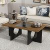 47" Contemporary Wood Rectangular Coffee Table with Clear Tempered Glass Top, Black and Light Espresso Top