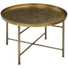 HOMCOM 24" Round Coffee Table with Hammered Tray Top, Vintage Metal Center Table for Living Room, Bedroom, Side Table, Gold