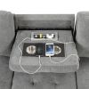 Stylish and Functional Light Chaise Lounge Sectional with Storage Rack Pull-out Bed Drop Down Table and USB Charger Gray