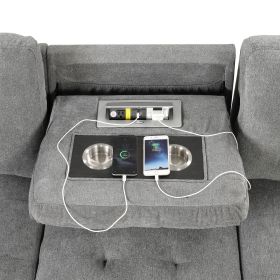 Stylish and Functional Light Chaise Lounge Sectional with Storage Rack Pull-out Bed Drop Down Table and USB Charger Gray