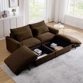 Corduroy Two-Seater Sofa with 2 Storage Footrest, 2 Seater Sectional deep seat sofa,Comfy Couches for Living Room ,Brown Sofa