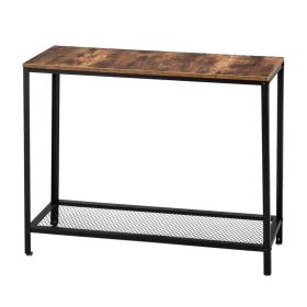 Modern industrial wood grain 2 floors 40-inch rectangle wrought iron sofa table