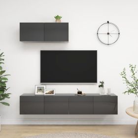 TV Cabinets 3 pcs High Gloss Gray Engineered Wood