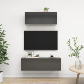 2 Piece TV Cabinet Set High Gloss Gray Engineered Wood