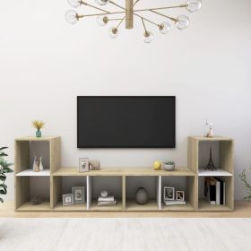 TV Cabinets 4 pcs White and Sonoma Oak 28.3"x13.8"x14.4" Engineered Wood