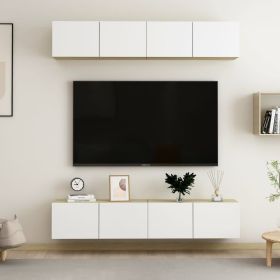 TV Cabinets 4 pcs White and Sonoma Oak 31.5"x11.8"x11.8" Engineered Wood