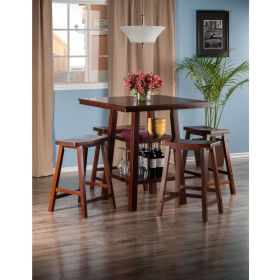Orlando 5-Pc Set High Table; 2 Shelves w/ 4 Saddle Seat Stools