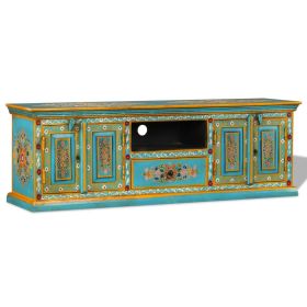 TV Cabinet Solid Mango Wood Blue Hand Painted
