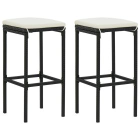 Bar Stools with Cushions 2 pcs Black Poly Rattan