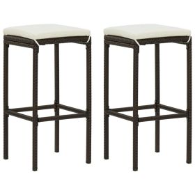 Bar Stools with Cushions 2 pcs Brown Poly Rattan